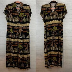 Farouche Safari Print Lace Up Back Maxi Shirt Size 14